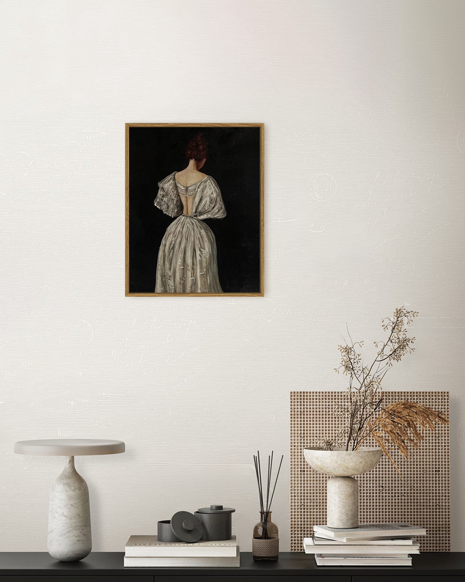 Drsoum Vintage Art Classical 11x14in Seventeenth Century Lady Painting Rrustic Farmhouse Bathroom Bedroom Living Room Decor - Natural Framed
