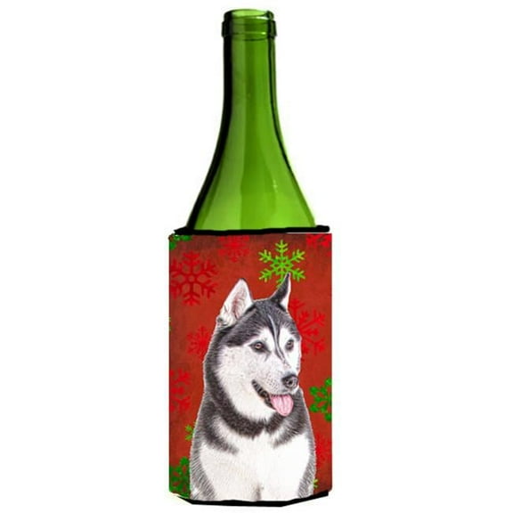 Red Snowflakes Holiday Christmas Alaskan Malamute Wine bottle sleeve Hugger