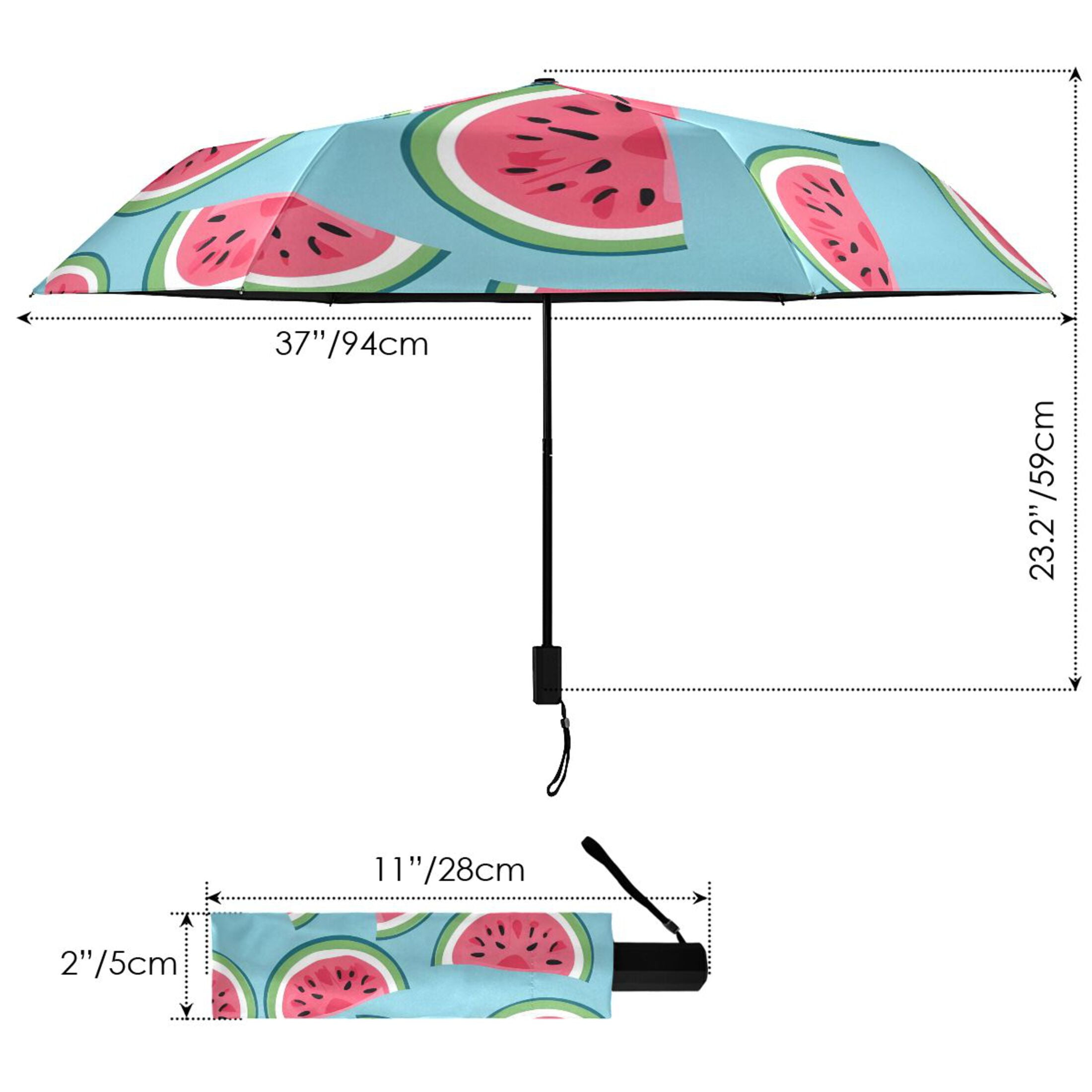 Watermelons Cartoon All Weather Umbrella Triple Folding Parasol 6 Ribs UV Protection Portable