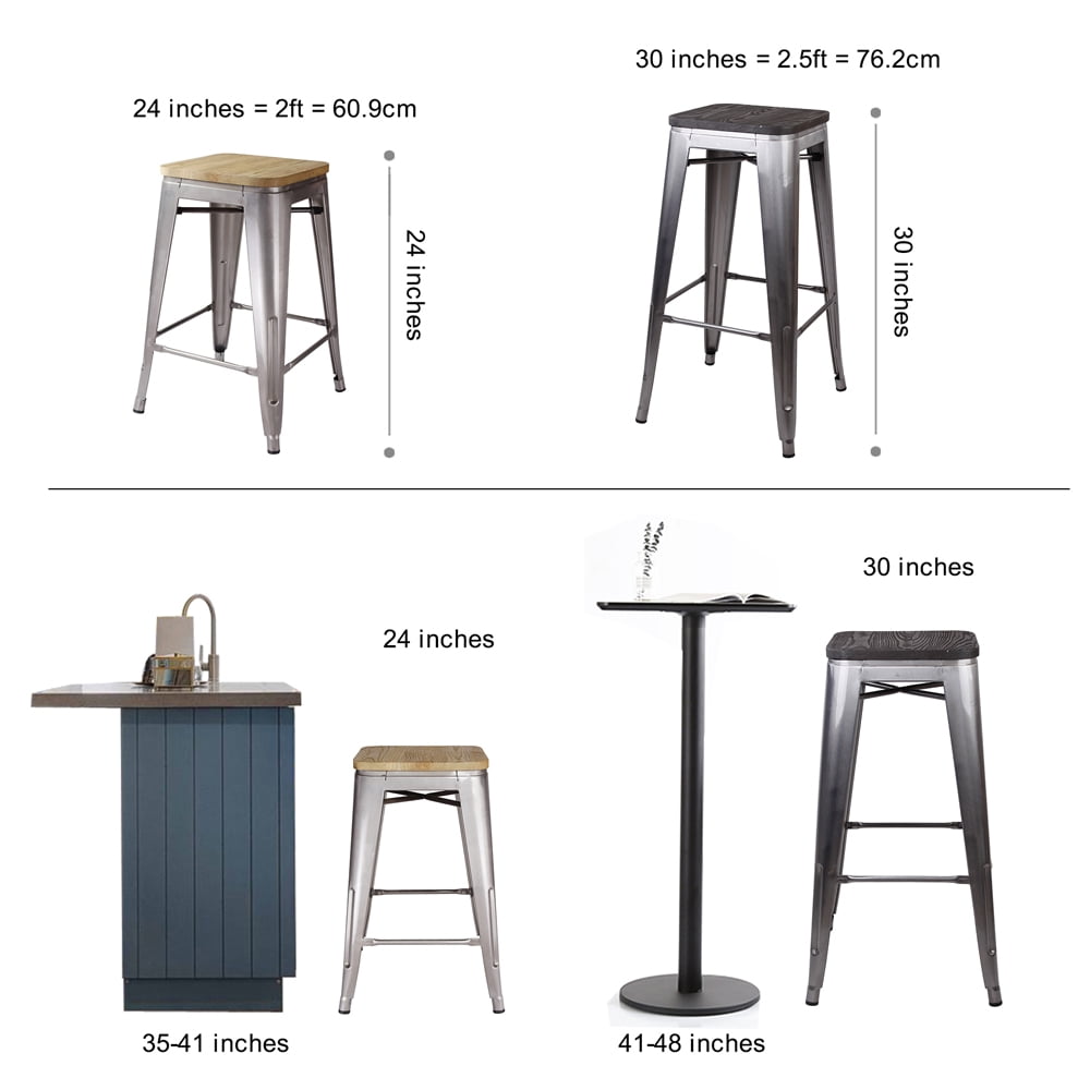 GIA Design Group 30 Inch Bar Height Backless Metal Stool with Dark Wood Seat, Gunmetal