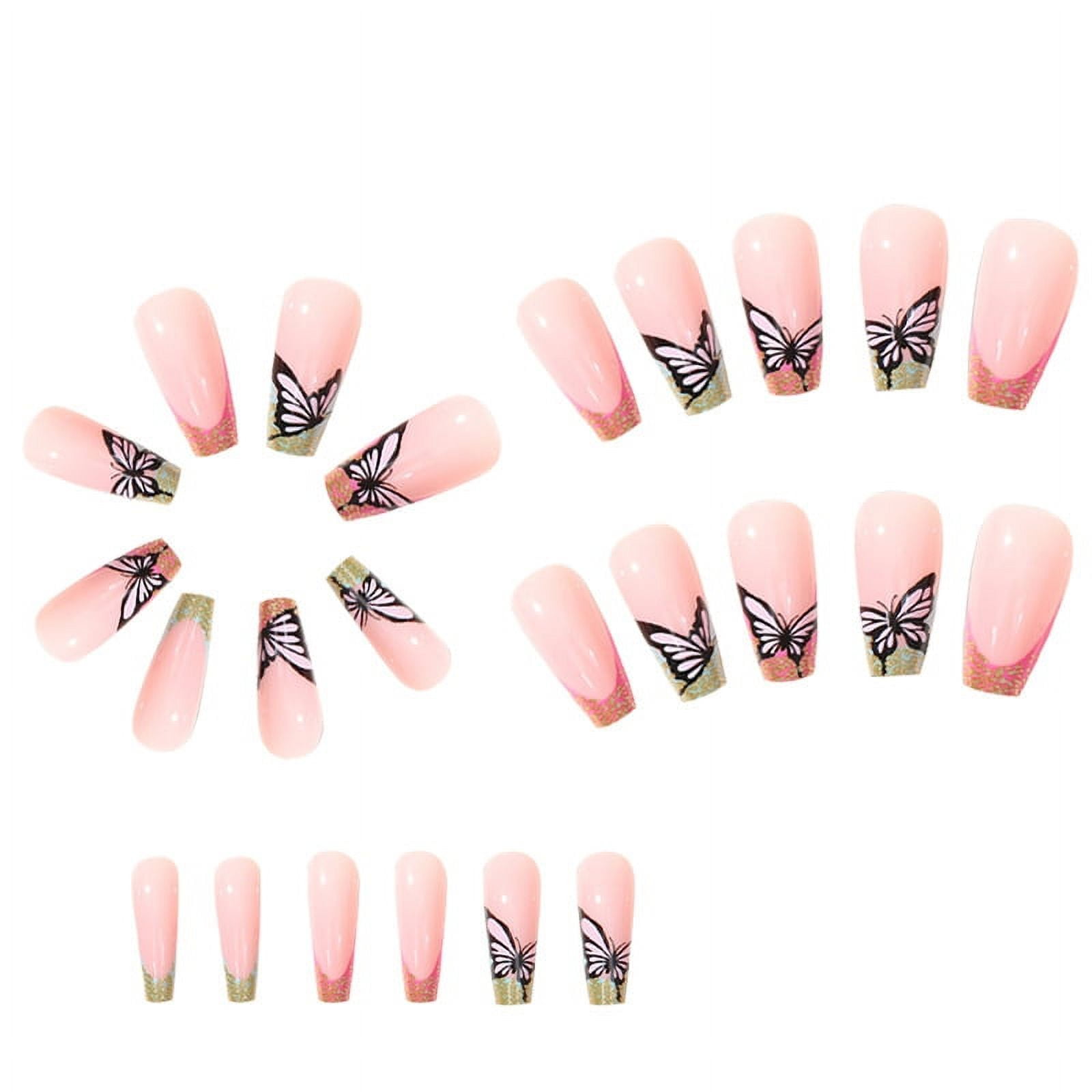 Pink Butterfly Luxury Press on Nails Clawsbymags 