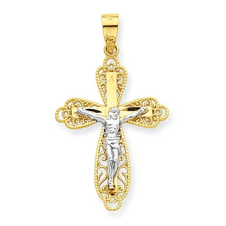 10K Yellow Gold & Rhodium Filigree Crucifix Pendant