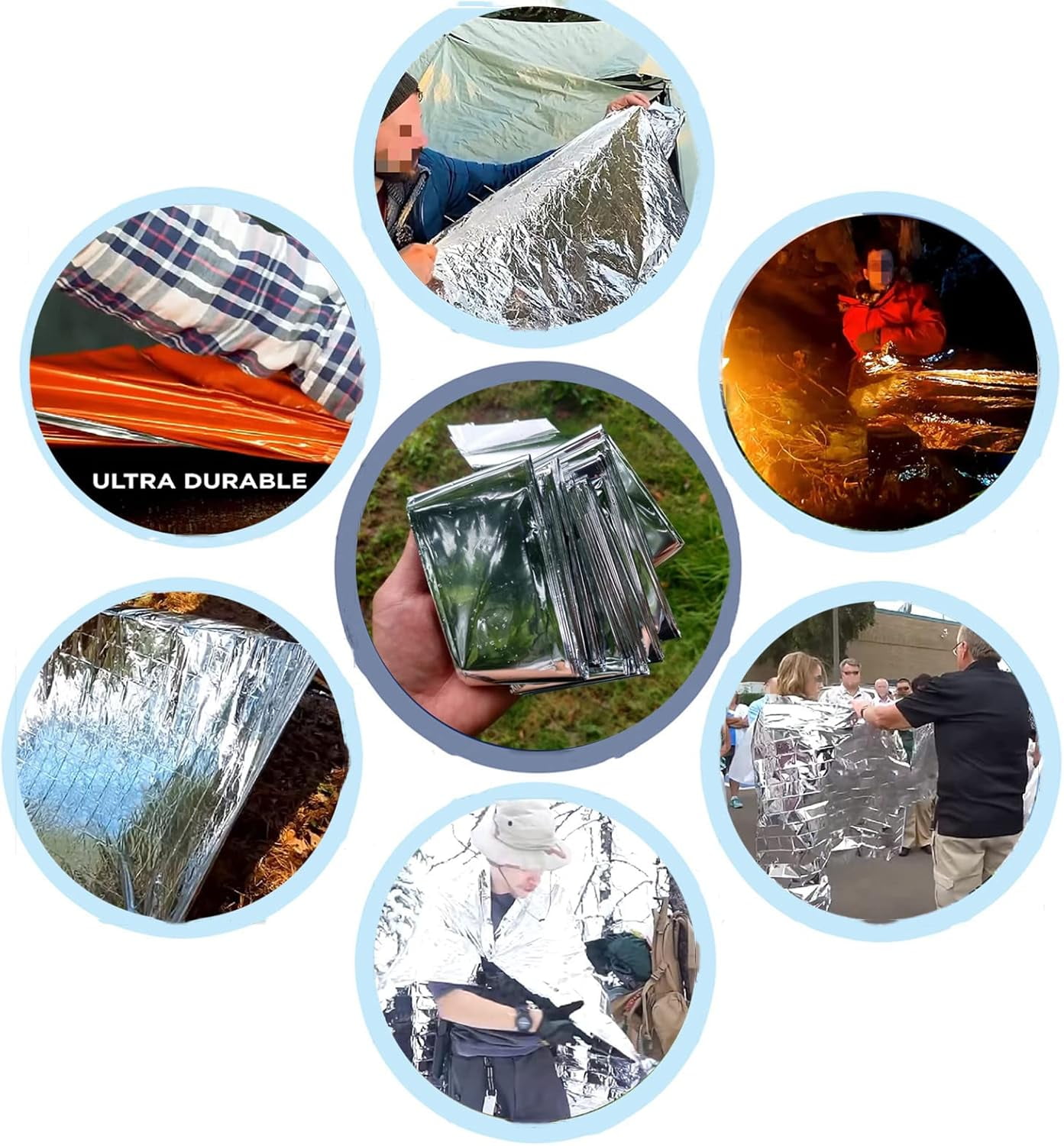 Emergency Mylar Thermal Blankets, Silver Gold Foil Survival Blanket Space Blanket Survival Kit for Outdoors, Camping, Hiking (20pcs)