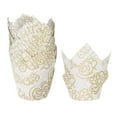 thumbnail image 1 of 50 Unidades de Moldes para Cupcakes de Papel Estándar con Diseño de Alambre Dorado, Resistentes a la Grasa, Desechables para Cumpleaños, Banquetes y Fiestas, Blanco, 1 of 6