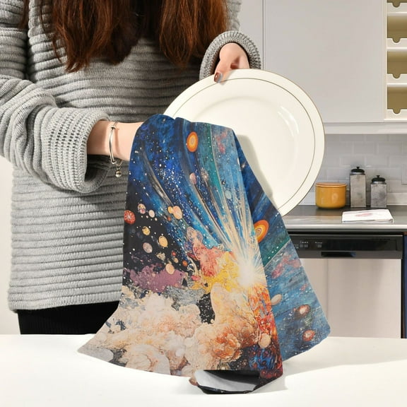 BZSMCE Kitchen Towels Creative Big Bang Pattern Durable Kitchen Towel