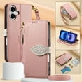 thumbnail image 5 of ELEHOLD Wallet Case for Apple iPhone 17 Pro Max, Shockproof Flip PU Leather Zipper Cash Slot Credit Card Slot Anti-Scratch Shock-Absorbent Case Cover With Crossbody Wrist Strap,Rosegold, 5 of 10