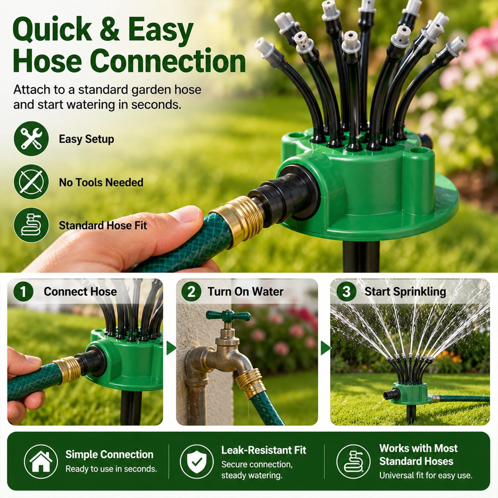 360° Coverage Precision Garden Irrigation Sprinkler - Adjustable Rotating Lawn Sprinkler with 12 Outlets for Yard, Garden, Patio Watering