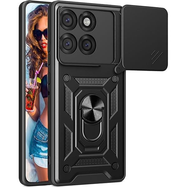 wonima11 for Motorola Edge 60 Pro Case Magnetic with Slide Camera Cover, Military Grade Shockproof Protection Rugged Armor Cover with Ring Kickstand for Moto Edge 60 Pro SJ Black