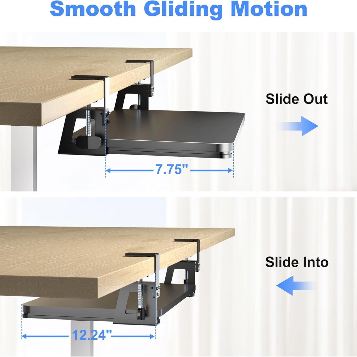 Keyboard Tray Under Desk Large C-Clamp 25.6” (30” Including Clamps) x 11.8” Slide-Out Platform Computer Drawer Pull Out Keyboard & Mouse Tray Black DSF4