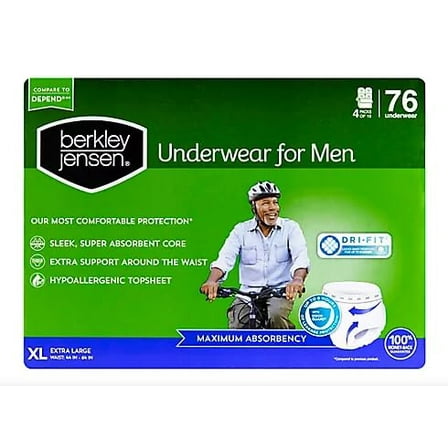 Berkley Jensen Incontinence Underwear for Men - XL, 76 ct.