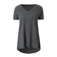 thumbnail image 3 of Camiseta casual con cuello en V superior para mujer, tela de verano suelta de lino de algodón, gris, XL Scienceny  AP001830-20, 3 of 7