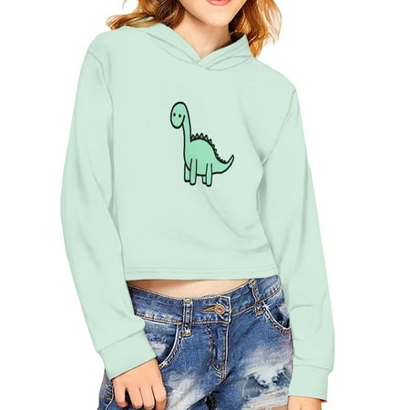 

Renewold Green Dinosaurs Graphic Hoodies for Girls Kids 7-8 Years Crop Tops Pullover Sweatshirts Simple Comfortable Clothes Daily Life Playing Outfits