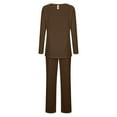 thumbnail image 5 of Women Pajama Set Pleats Long Sleeve Top with Straight Leg Pants Lounge Sets Sleepwear Loungewear with Pockets, 5 of 6
