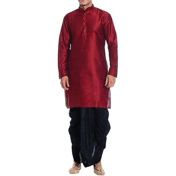 Royal Men's Red Maroon Silk blend Festive Dhoti Kurta Set