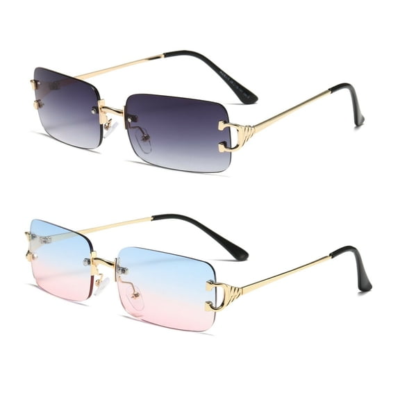 B & Q 2 Pairs Unisex Retro Metal Frame Gender; Unisex Rimless Classic Fashion Sunglasses Ladies