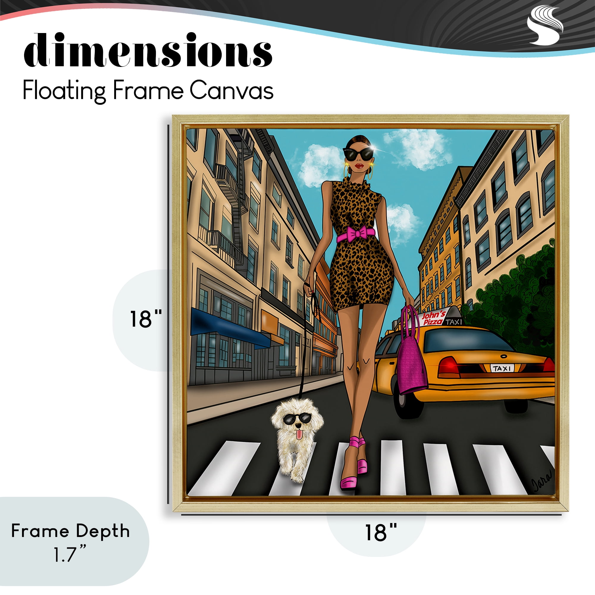 Stupell Industries Fashion Girl in Big City Gold Framed Floater Canvas Wall Art, design by Tara Boone