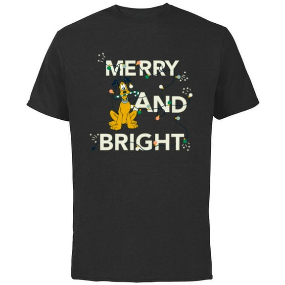 Disney Pluto Merry and Bright Christmas Holiday - Short Sleeve Cotton T-Shirt for Adults - Customized-Black