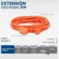 thumbnail image 3 of Amorosa Extensión Eléctrica Uso Rudo Cable Resistente para Exteriores e Interiores Anaranjado 3 Metros, 3 of 6