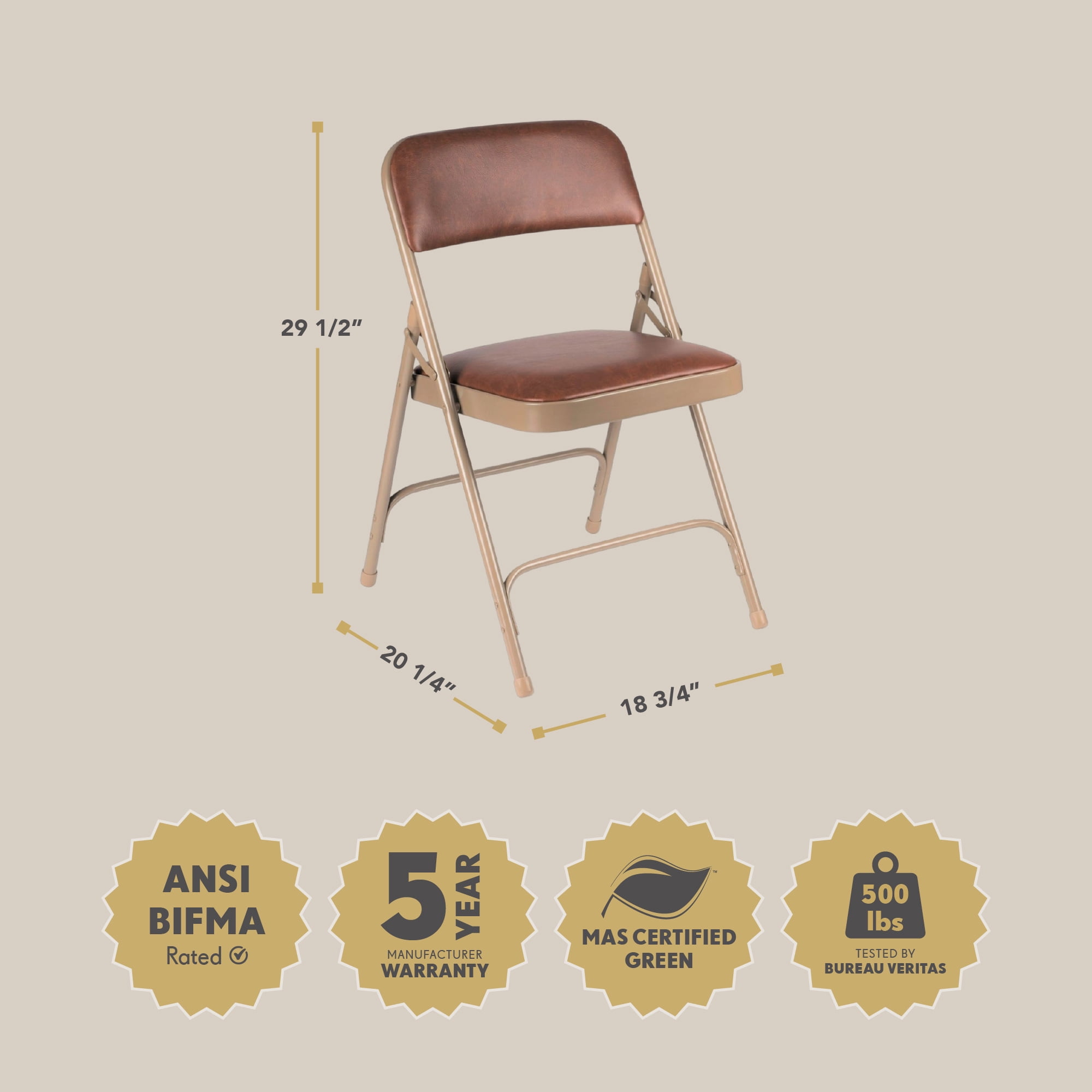 Hampden Furnishings Bernadine Collection Vinyl Folding Chair, Brown, Pack of 4