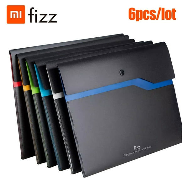 6pcs/set Fizz Filing Product A4 File Holder Organizer 2-Layer Document Bag Business Briefcase Office