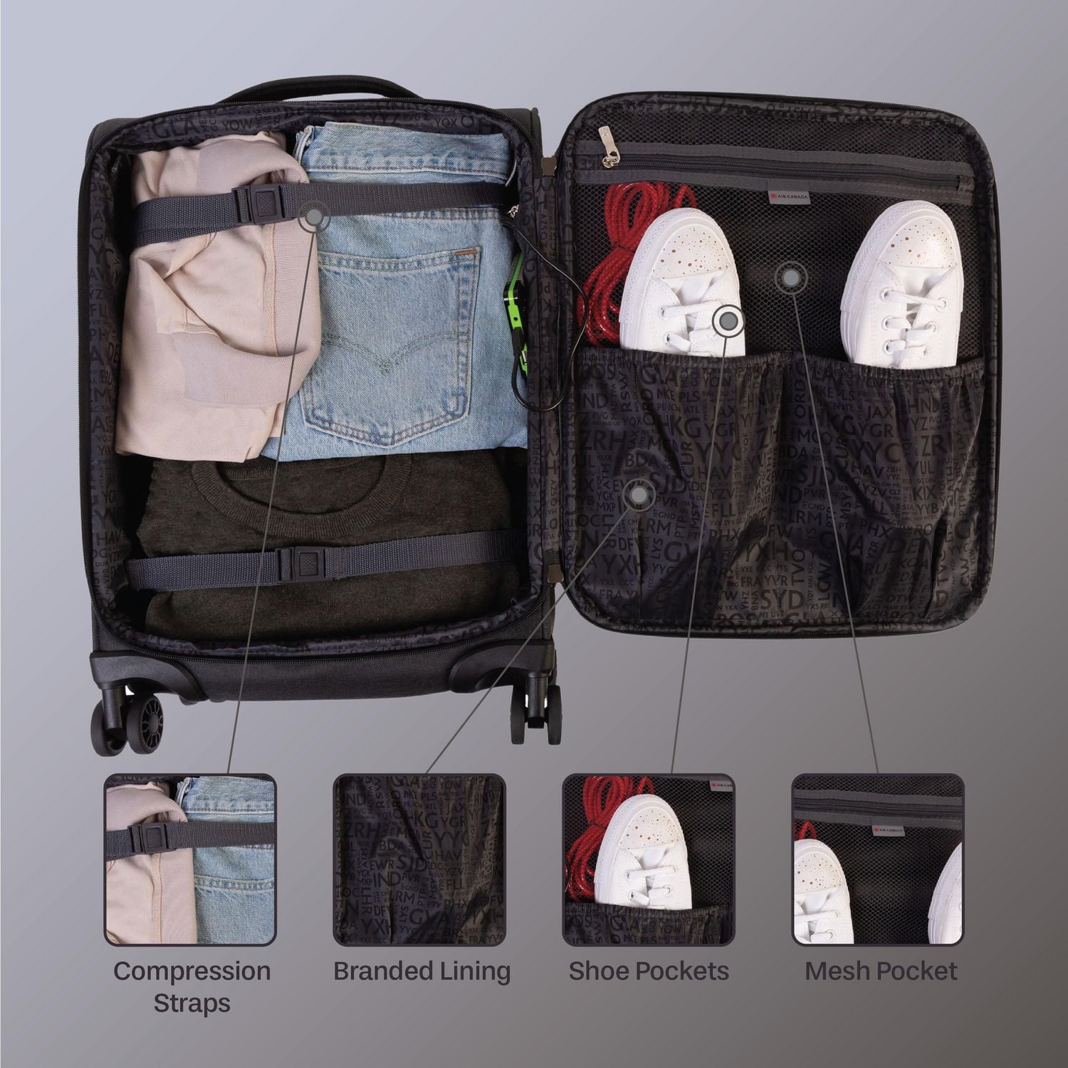 AC 20IN SPINNER GRY, 20 Inch Carry On Approved Suitcase with