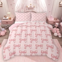 Homewish Cute Cartoon Bow Knot Full Size Comforter Sets,Fairy Tale Theme Bedding Comforter Set,Princess Pink Bowtie Bedding Sets For Kids,Breathable Home Decor Reversible,3-Piece