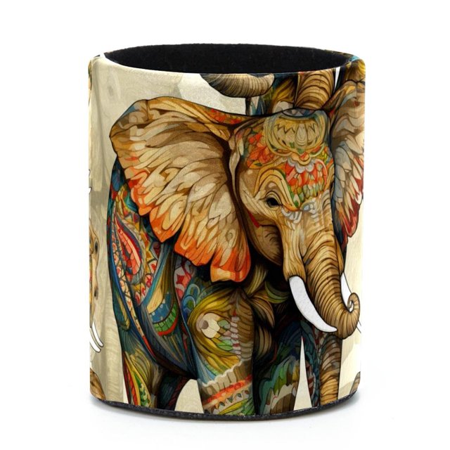 Organizador de escritorio compacto para bolígrafos: útiles de maquillaje y estudio de arte, diseño de elefante colorido.