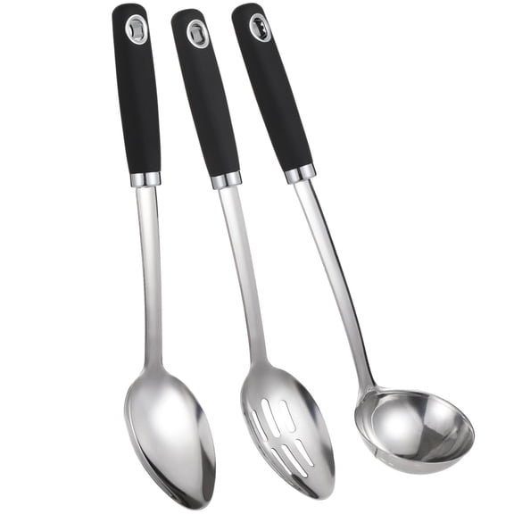 3 PCS 14 in Cooking Spoons Set, Stainless Steel Large Serving Spoons, Slotted Spoon, Cooking Spoon, Soup Ladle, Anti-Scald Long Handle Kitchen Utensils for Home Restaurant