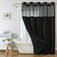 thumbnail image 5 of No Hook Waffle Weave Shower Curtain with Snap in Liner Set, Hotel Luxury Black Shower Curtains for Bathroom with See Through Top Window, Waterproof, Washable 71W x 74H, 5 of 6