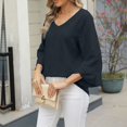 thumbnail image 4 of ATOYSOY Womens-Plus-Size-V-Neck-Tops Dressy 3/4 Length Ruffle Sleeve T Shirts Trendy Eyelet Blouses Casual Loose Tunics Black L, 4 of 7