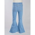 thumbnail image 4 of Sxiwei Kids Girls Raw Hem Flared Jeans Elastic Waist Bell-Bottoms Trousers Washed Denim Pants Light Blue 10, 4 of 5