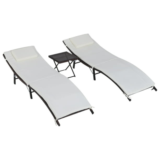 Outsunny 3 Piece Outdoor Folding Rattan Wicker Chaise Lounge Chair And Side Table Set Com Outsunny 3 Piece Outdoor Folding Rattan, Chaise Lounge Outdoor Foldable Desk