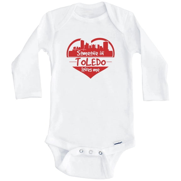 Someone in Toledo Loves Me Toledo Ohio Skyline Heart One Piece Baby Bodysuit (Long Sleeve), 0-3 Months White