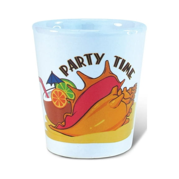 Puzzled Shell Ceramic White Shot Glass 1.70 Oz Quality Glassware for Bar Collection Novelty Liquor / Spirits Drinking Glass - Marine Life Beach Animal Nautical Theme