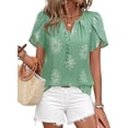 thumbnail image 5 of Womens Summer Boho Blouse Short Sleeve Button Down Floral Top Casual Business Work Shirt Fashion Beach Vacation Tops, 5 of 6