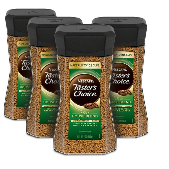 NESCAFE TASTER'S CHOICE Decaf House Blend Medium Light Roast Instant Coffee, 7 oz (1 Box of 4)