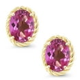 thumbnail image 3 of Gem Stone King 2.60 Ct Oval 8x6mm Pink Mystic Topaz 14K Yellow Gold Stud Earrings for Women Men, 3 of 5