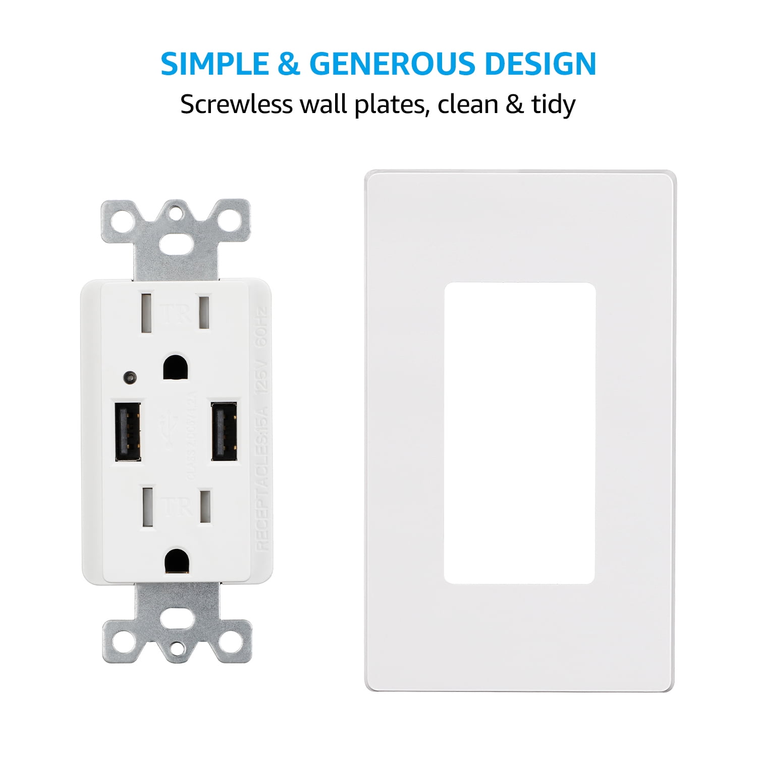 10 Pack 4.2A USB Wall Outlet Fast Charge, 15A Tamper-Resistant Receptacles Socket USB Outlets, UL-listed Dual High, Speed Charger USB Electrical Outlets, Wall Plate Included, White
