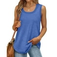 thumbnail image 2 of Ecqkame Womens Summer Tops Solid Color Round Neck Sleeveless Loose Casual Flowy Tank Tops Workout Tops for Women Blue L, 2 of 5