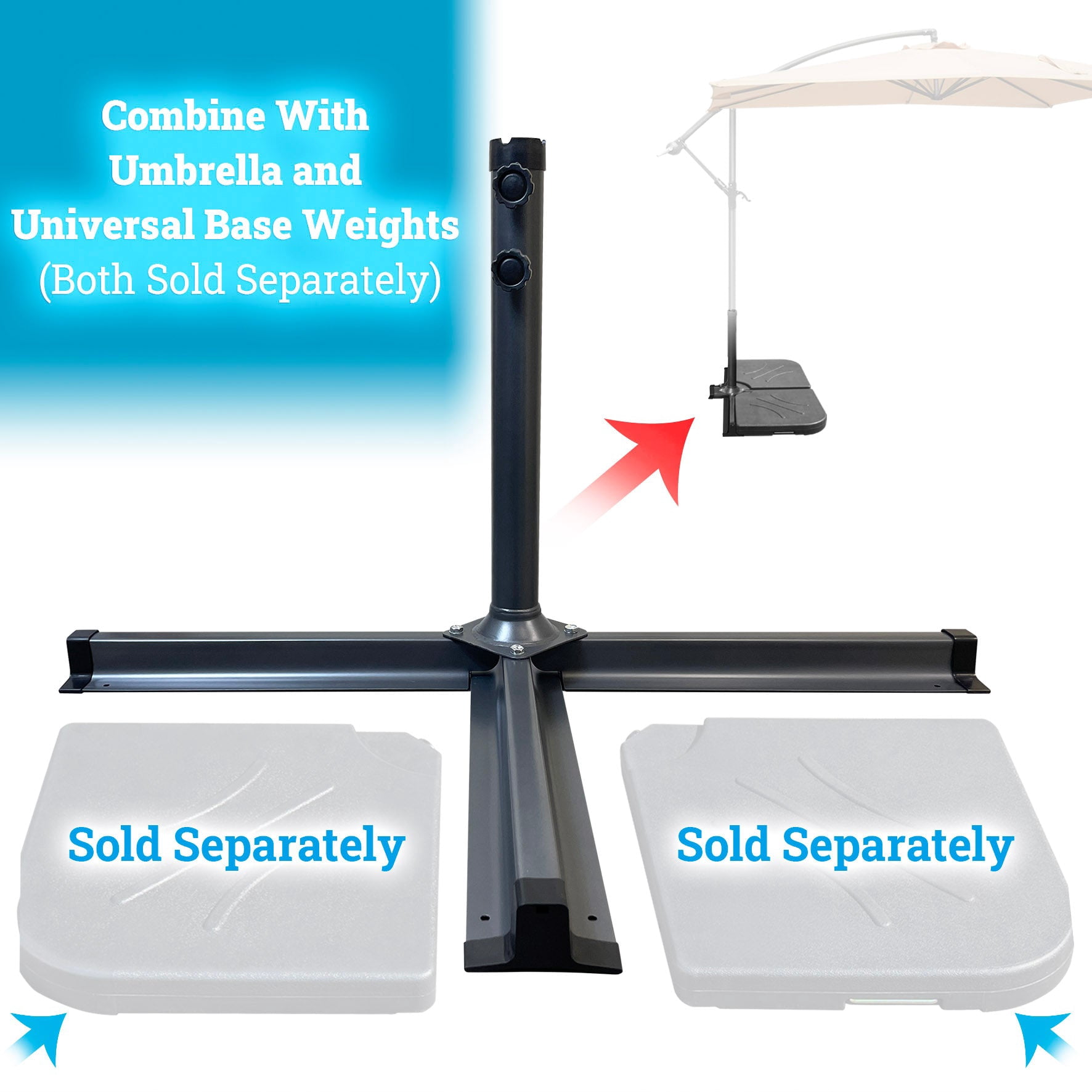 ALUVIERA Heavy Duty Patio Umbrella Cross Brace Stand Universal for Outdoor Patio Umbrella, T Base, Dark Grey