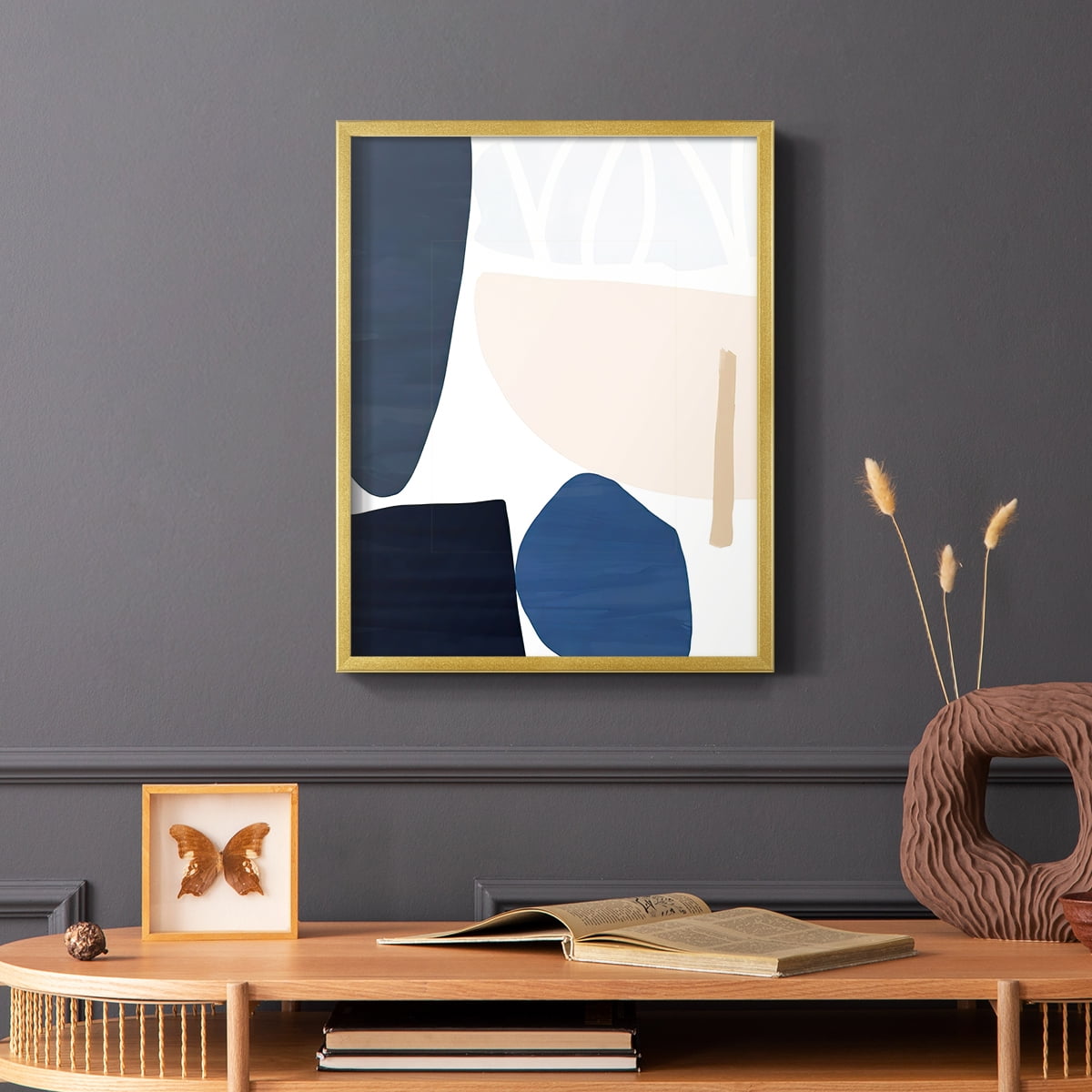 Denim and Sand I Framed Print in Gold Solid Wood Framed Print No Nail Hanging