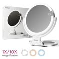 thumbnail image 2 of Fancii Travel Magnifying Mirror 10x /1x with Lights, Rechargeable | 9-Inch Extra Large LED Lighted Makeup Mirror, Folding Double Sided Portable Vanity Mirror, 3 Light Settings, Touch Se, 2 of 8
