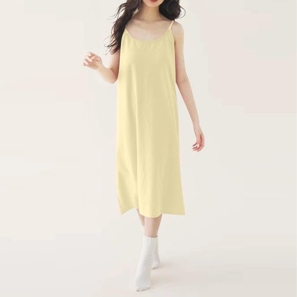 Camisón largo de poliéster para mujer, sin mangas, cuello redondo, tirantes, informal y a la moda.