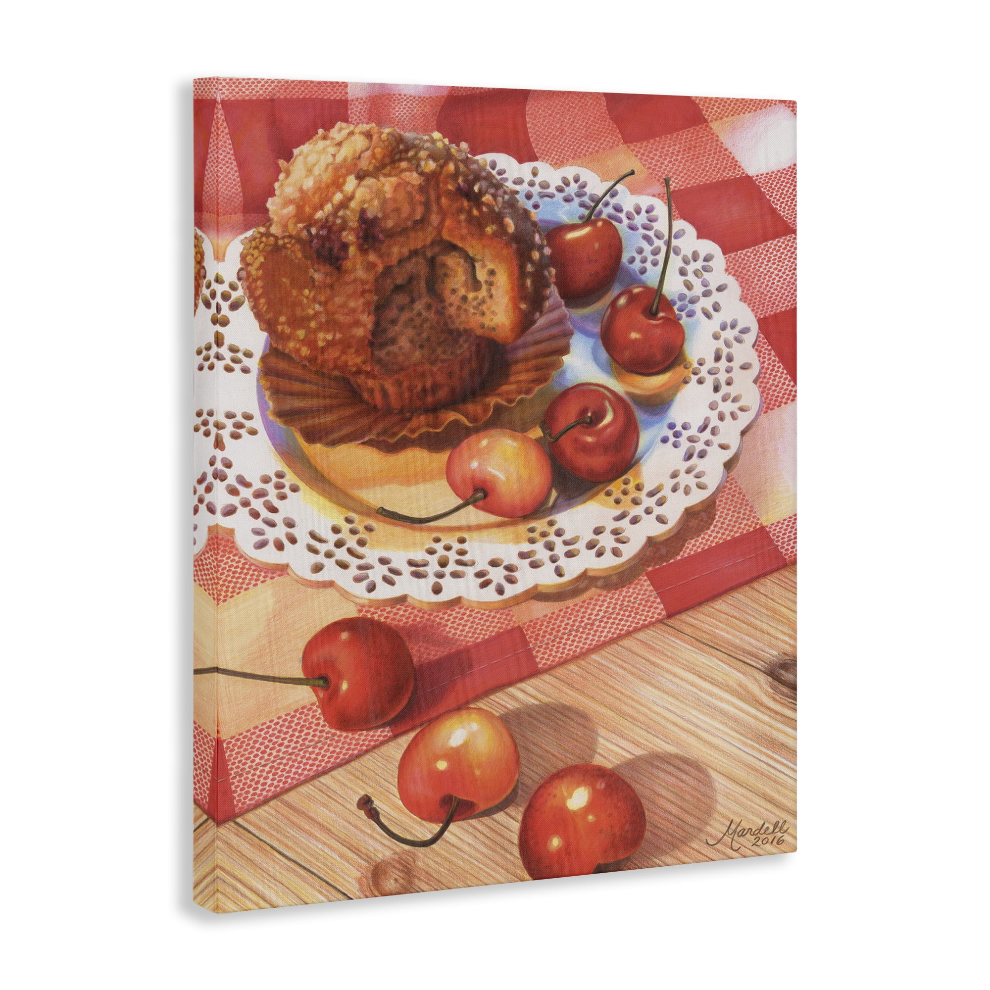 Stupell Industries Country Cherries & Muffin Food & Beverage Painting Gallery Wrapped Canvas Art Print Wall Art, 24 x 30