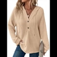 thumbnail image 3 of Sudadera con Capucha para Mujer, de Punto Gofre, Larga, Cordón Ajustable, Botones, Cuello en V, Informal, con Capucha Albaricoque XXL, 3 of 8