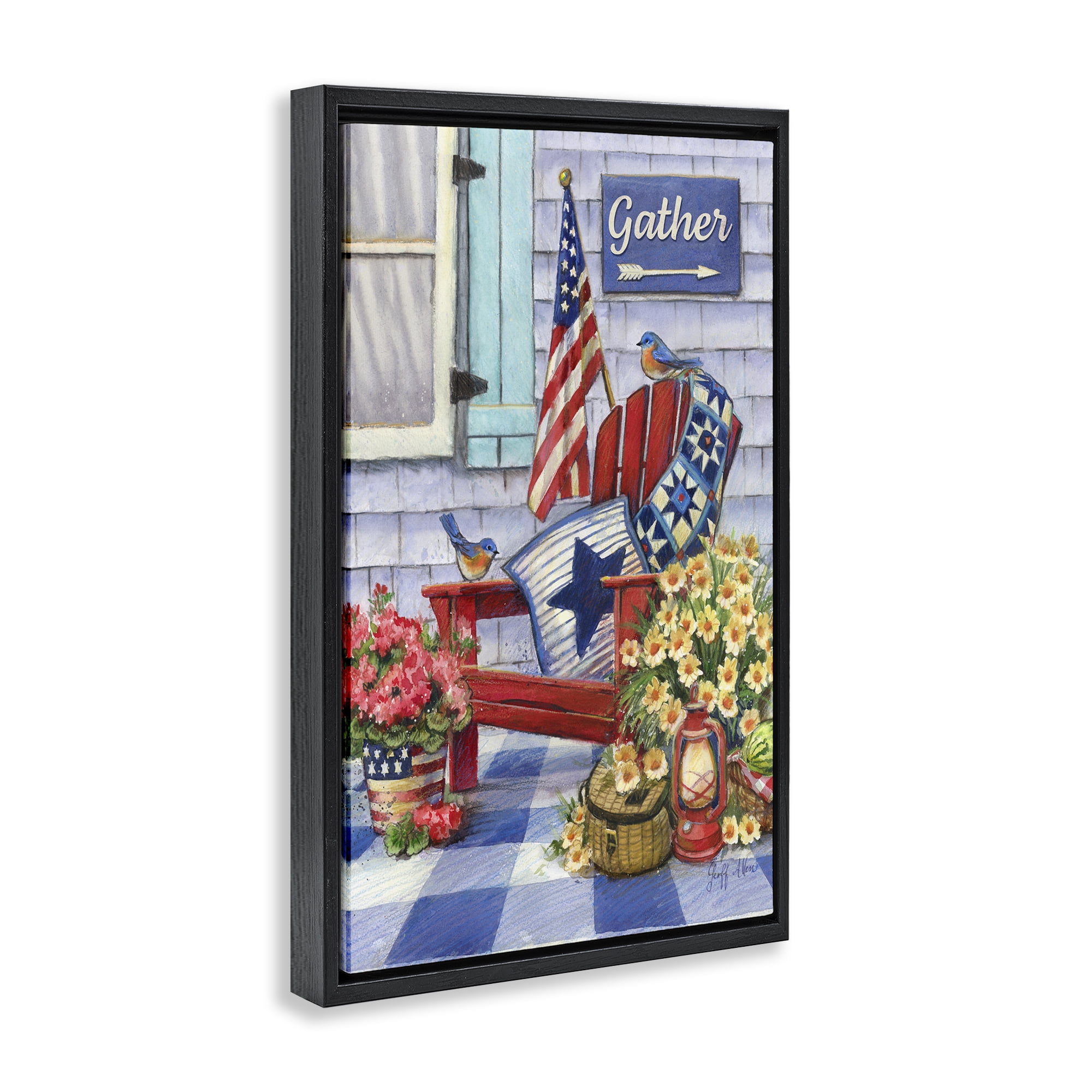 Stupell Industries Patriotic Porch View Patriotic Painting Black Floater Framed Canvas Art Print Wall Art, 17 x 25