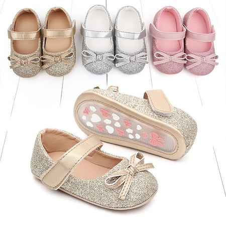 

YIFU 1 Pair Baby Shoes Bowknot Design Anti-skid Faux Leather Newborn Crib Shoes for Girls