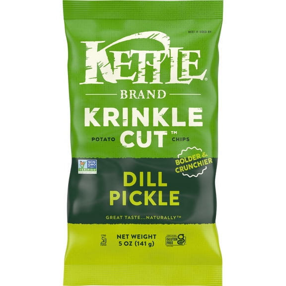 Kettle Brand Potato Chips, Krinkle Cut, Dill Pickle Kettle Chips, 5 oz