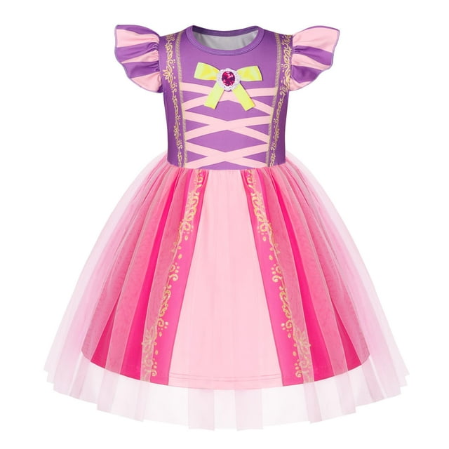 Vestido de princesa morado Costume HenzWorld con mangas onduladas, 9-10 Y