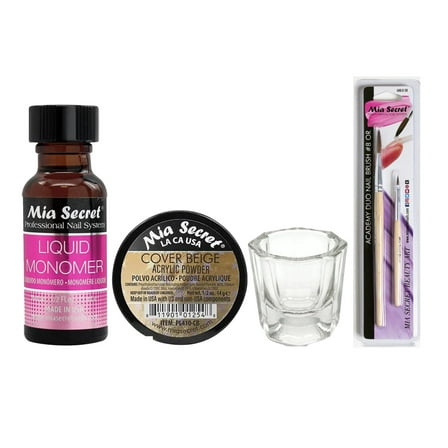 Mia Secret - Liquid Monomer 0.5oz   Cover Beige Acrylic Powder 0.5oz   Dappen Dish   Academy Duo Nail Brush #8 OR - COMBO